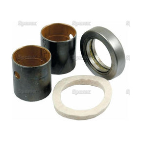 Four mechanical components, including two cylindrical bushings, a metal ring, and a circular gasket from the Spindle Repair Kit (Sparex Part No. S.57859) by Sparex, are arranged on a white background.