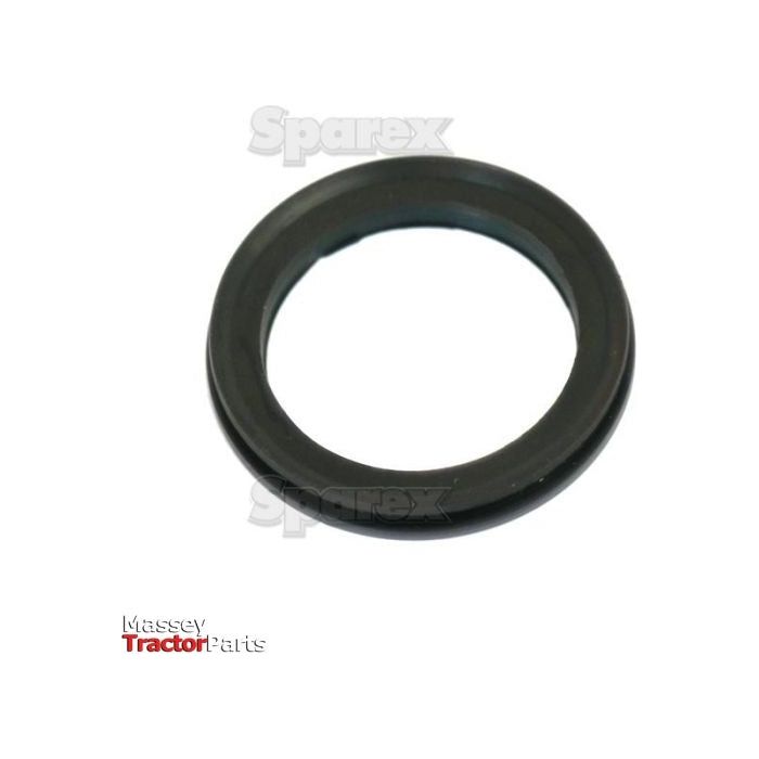 A black, circular rubber ring labeled as the Spindle Seal (Sparex Part No.S.65142) is displayed. The text "Sparex" and "Massey Tractor Parts" in the background suggests its application as a spindle seal for Ford/New Holland models.