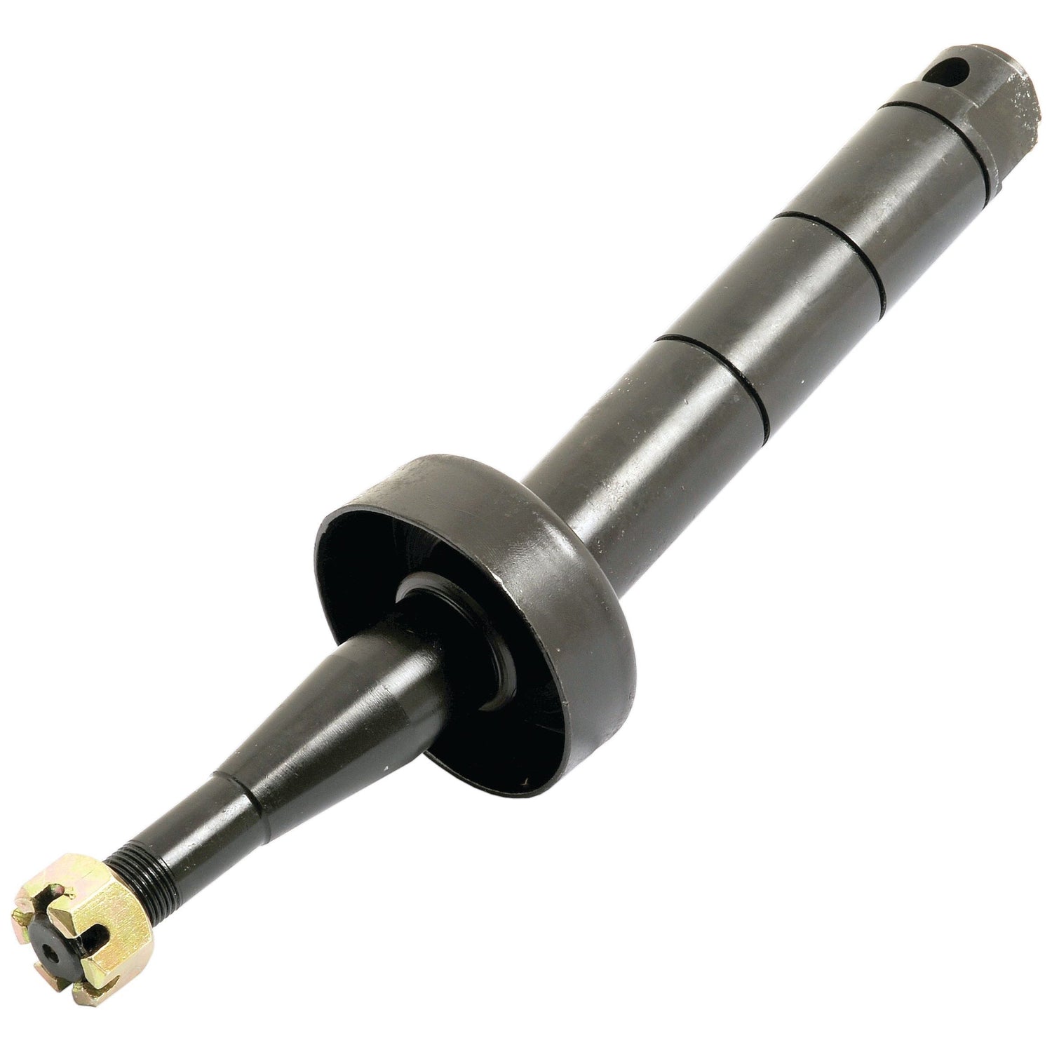The Sparex spindle assembly replacement for Massey Ferguson disc ploughs, with part number S.41503 and cross-reference 319451M92, features a black shock absorber equipped with a gold-colored nut at the end, making it perfect for automotive suspension systems in Massey Ferguson tractors.