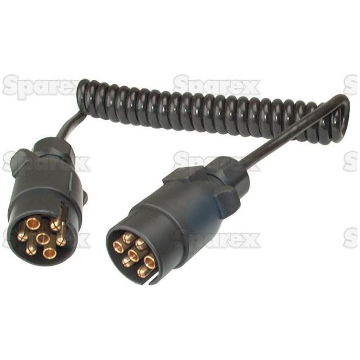The Sparex Spiral Extension Cable 1.75M, 7/7 Pin, Male/Male (Part No. S.147871) is a coiled trailer electrical cable with plastic insulation, compatible with 12/24V systems.