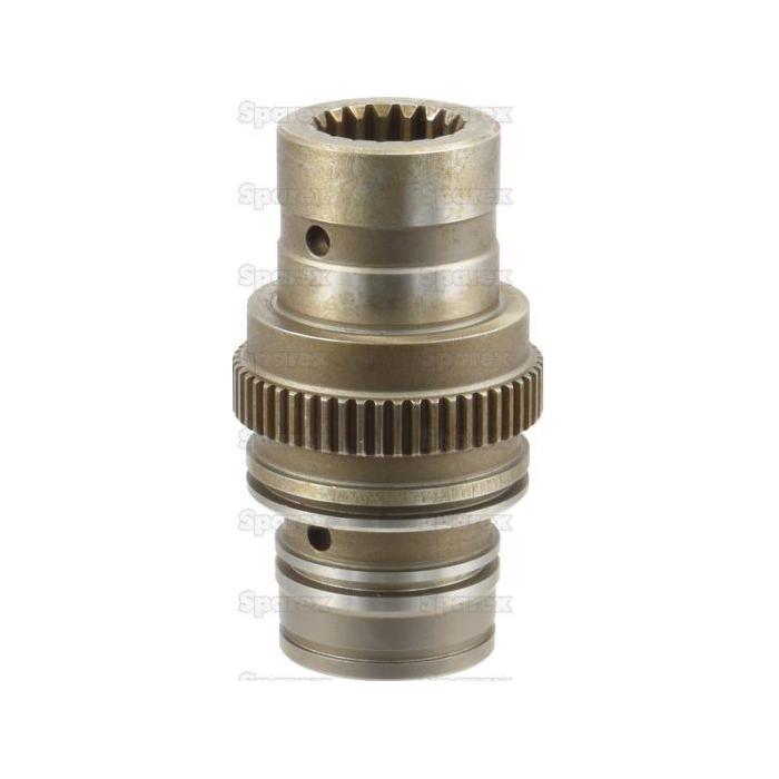 The Splined Coupling, Sparex Part No. S.129355, from the trusted brand Sparex features a toothed gear section, ridges, and threaded ends specifically designed for industrial machinery applications.