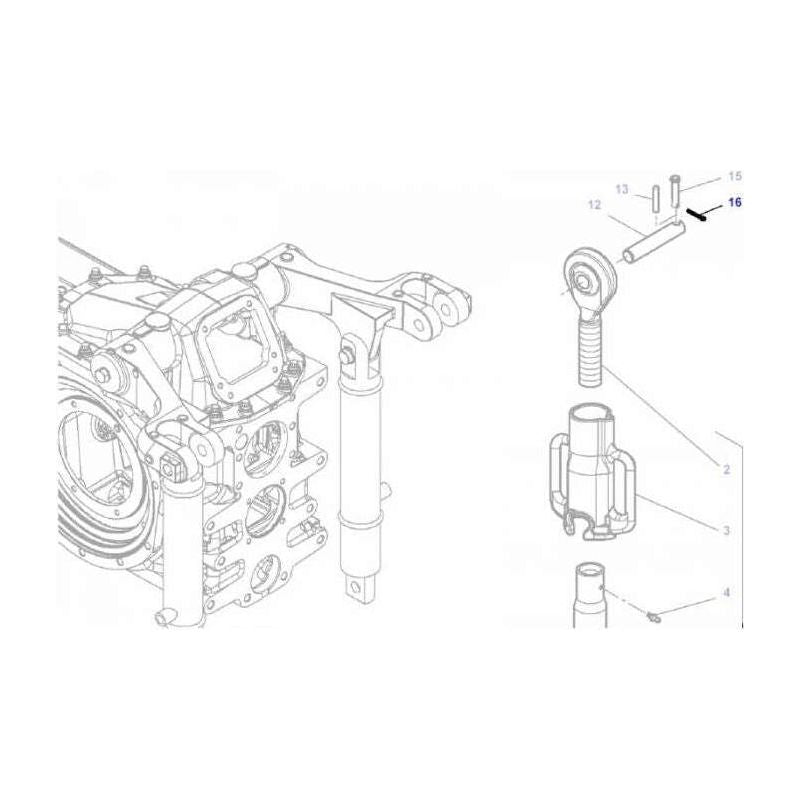 Technical diagram of mechanical components highlighting part number 16 on the right side, featuring an AGCO Massey Ferguson - Split Pin 5/32 x 1 (354066X1) fastener, including various numbered parts and assembling instructions.
