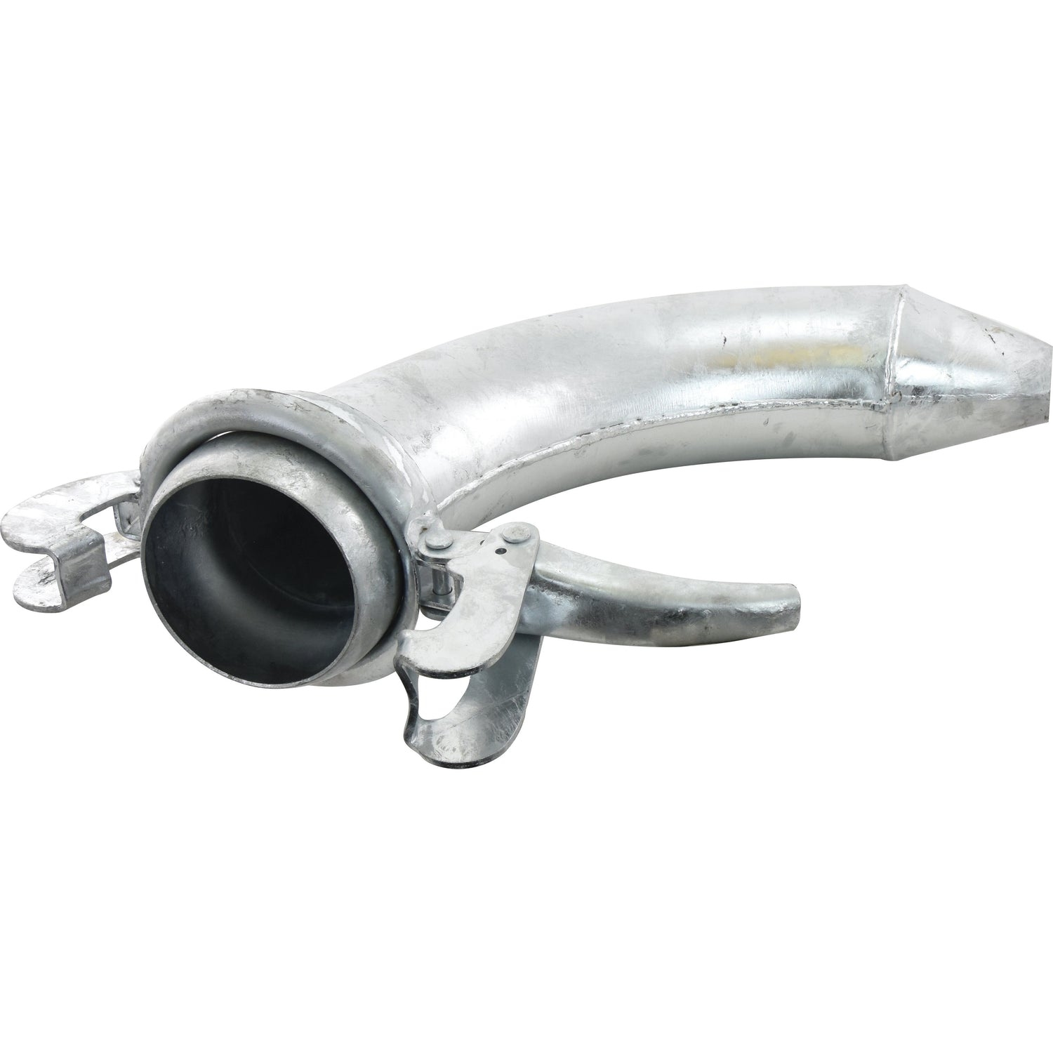 A 6-inch (159mm) Spreader Cone 90° - Male (Galvanised), part number S.59446 from Sparex, featuring a curved design with a clamp ring and attachment mechanisms on either side.