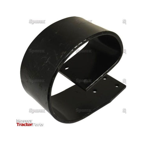 Close-up of a black metal circular clamp with mounting holes, shown against a white background. S.102547 is printed on the item with the Sparex logo and "Massey Tractor Parts" watermark in the corner. This replacement part, compatible with Simba models, features a primary OE reference label (P12573) for easy identification.