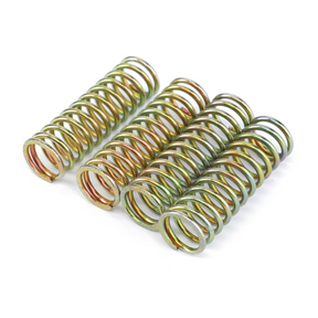 Four metallic coil springs arranged in a row on a white background, reminiscent of the durable Massey Ferguson - Spring Ball Retaining components by AGCO (part number 1680329M1) from the Massey Ferguson 200 Series.