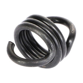 A close-up image of a black coil compression spring from the Massey Ferguson 100 Series tractor parts, featuring a helical design and visible wear marks, branded as AGCO with the product name Spring Brake Actuator - 1005510M1.