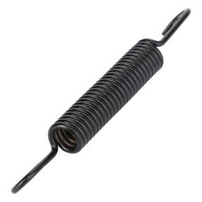 A close-up view of the AGCO Massey Ferguson Spring Brake Shoe, model 1850217M1, featuring a black coil tension spring with loops on both ends, ideal for use in a Massey Ferguson 100 Series tractor.