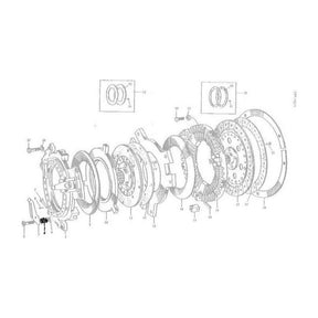 Exploded view diagram of a Massey Ferguson 100 Series mechanical assembly, showcasing each component and its specific arrangement, with individual parts like the AGCO Massey Ferguson Spring Finger (Part Number 181125M1) clearly numbered for reference.
