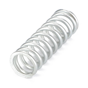 A close-up view of a Massey Ferguson Spring Foot Throttle (828656M1) by AGCO, placed diagonally on a white background, showcasing its silver metal coil design.