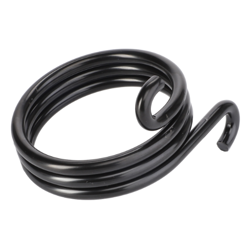 A black, coiled metal spring with one end slightly hooked, reminiscent of the precision engineering seen in the AGCO | Spring - F718701030050.