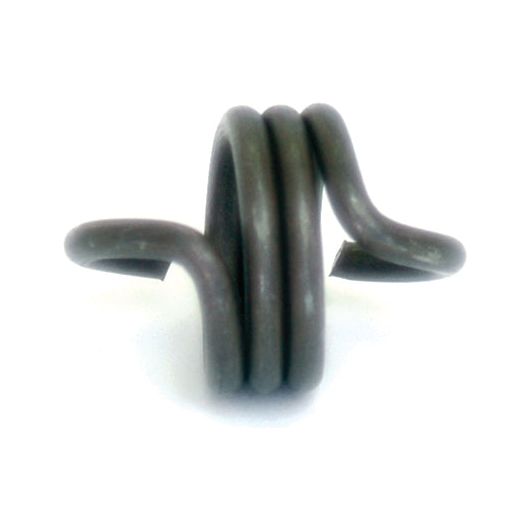 A close-up of a dark-colored, coiled metal Spring | Sparex Part No. S.5693 with two bent ends facing outward, designed for the Brake Actuator in a Fiat 45-66 by the brand Sparex.