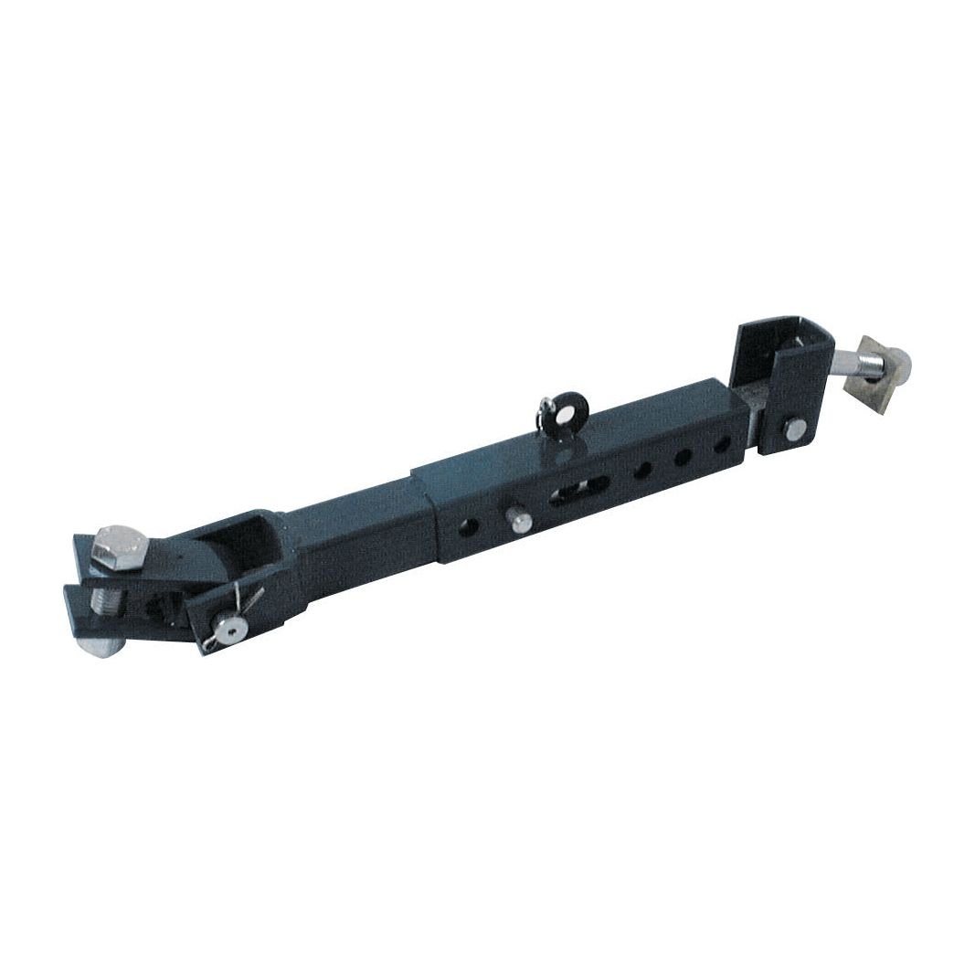 A black Square Box Check Chain Assembly - RH & LH (S.66461) from Sparex, featuring multiple holes for length adjustment and metal clasps at both ends for easy attachment.