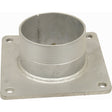 The Square Flange with Thread 4'' BSPT (100mm) (Galvanised) - S.103085 by Sparex is a galvanised fitting featuring a threaded cylindrical opening and four bolt holes, making it ideal for use as a universal coupler.