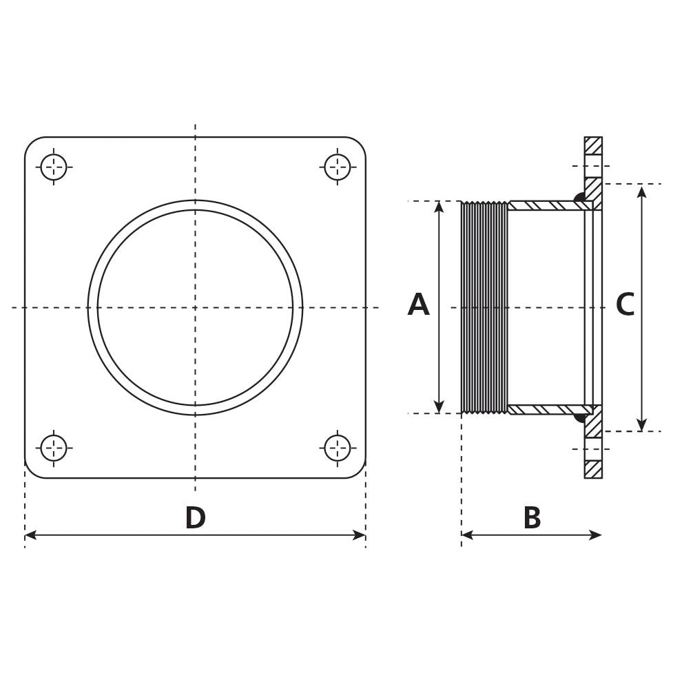 Square Flange with Thread 4''  BSPT (100mm) (Galvanised)
 - S.103085 - Farming Parts