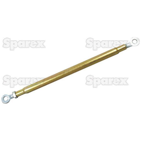 The Stabiliser Bar Assembly - S.184 from Sparex is a brass turnbuckle featuring threaded eye bolts on both ends, designed for adjusting tension in cables and rods, commonly used in Massey Ferguson tractors to ensure precise adjustments and secure end fittings.