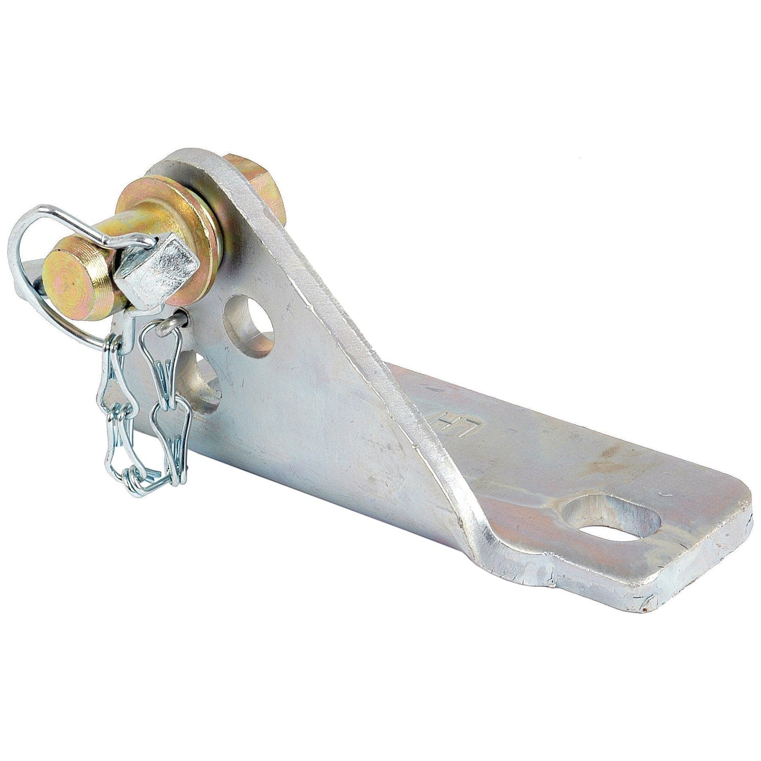 Stabiliser Bracket LH by Sparex (Sparex Part No. S.160), complete with bolt holes and a safety pin, compatible with Massey Ferguson tractors.