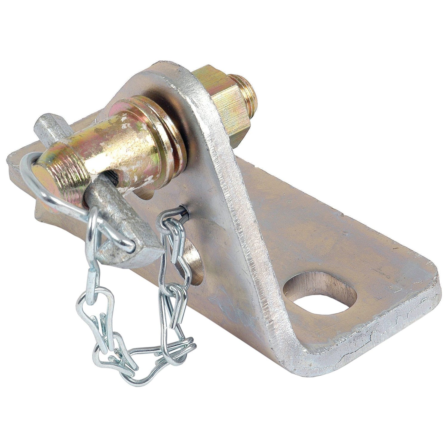 A Sparex Stabiliser Bracket RH (Sparex Part No. S.161) with an attached bolt, retaining pin, and chain, designed for secure fastening applications.