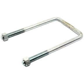 The Sparex U Bolt (Sparex Part No. S.66470) measures M16x120mm with a length of 235mm and comes with two hex nuts attached to the threaded ends, making it ideal for securing pipes or other cylindrical objects, specifically designed for Ford New Holland machinery.