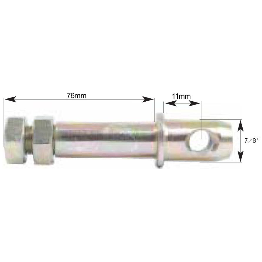 The Sparex Stabiliser Pin, part number S.3368, is a metal rod with a bolt and hole on one end. It measures 113 mm in length and has a diameter of 22 mm. The angled end, marked with dimensions, features a thread size of 5/8'' x 25.4 mm UNF.