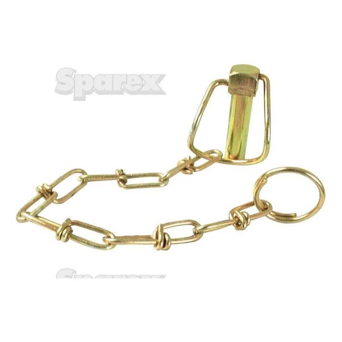 A gold-colored chain with a key ring and a clasp, typically used for securing or locking items, featuring the durable Sparex Stabiliser Pin (Pin Ø14mm x 67mm | Sparex Part No. S.13254).