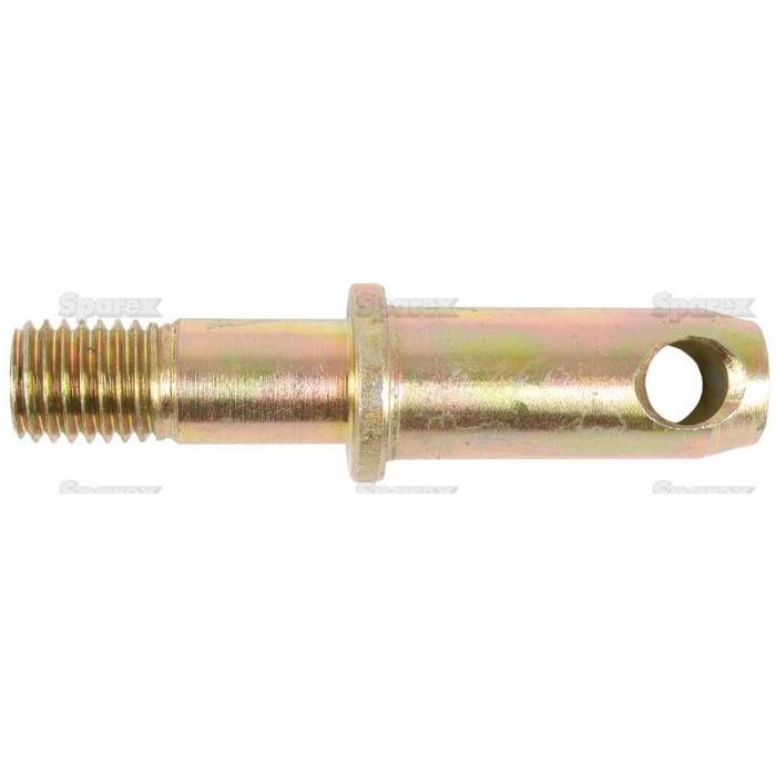 The Stabiliser Pin 22x107mm by Sparex, part number S.15271, is a metallic threaded rod with a hexagonal head, a circular hole near the top, and a washer-like flange in the middle. The rod has an overall length of 107mm and features an M18x2.5 thread size.