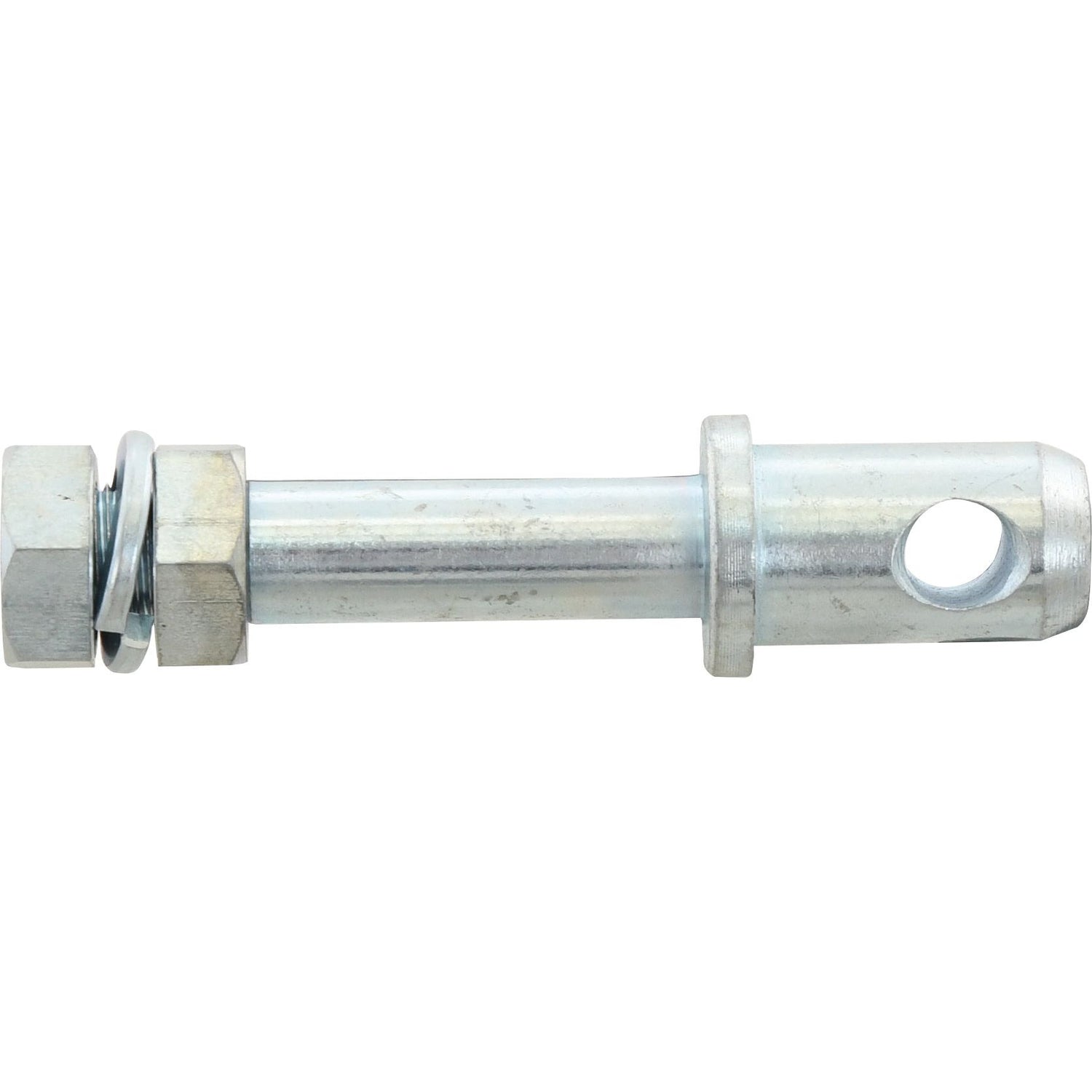 A Sparex Stabiliser Pin with dimensions of 22x118mm and a threaded shaft size of 5/8''x25.4mm, featuring a bolt, washer, and nut assembly with a hole through the bolt's shaft.