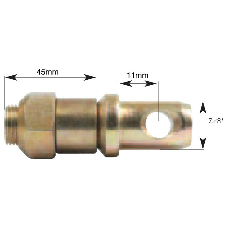 Image of the Sparex Stabiliser Pin 22x83mm (Sparex Part No. S.1719) with measurements: 45mm length, 11mm outer diameter, and a 7/8" diameter hole. Ideal for Massey Ferguson machinery, featuring a Pin Ø: 22mm and Thread size: 3/4'' UNF.
