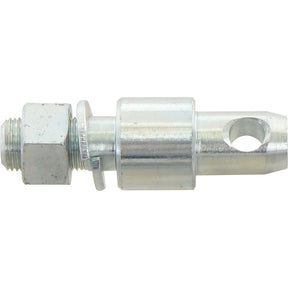 The Stabiliser Pin 22x98mm, manufactured by Sparex and designed for Massey Ferguson equipment, features a threaded end with a 3/4'' UNF thread size measuring 30mm. It comes with a washer and a hexagonal nut, and has a hole on one side. This product is identified as Sparex Part No.S.5257.