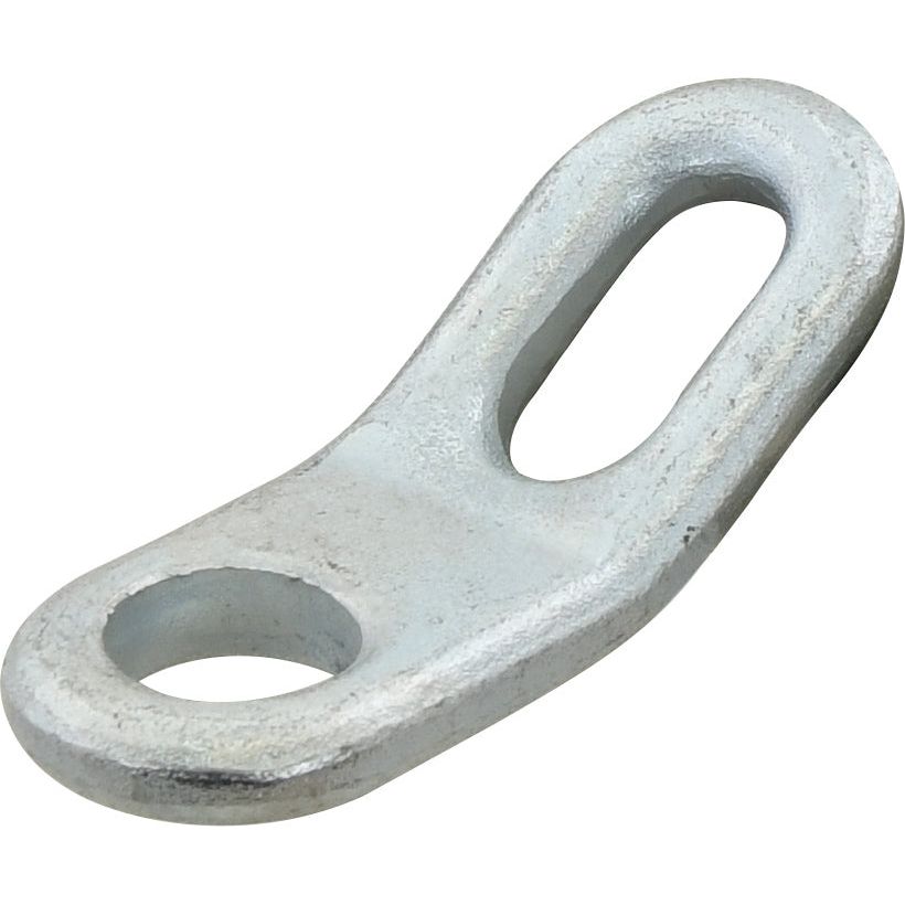 A "Stabiliser Plate - Hole Ø23 & 18x38mm," identified by Sparex Part No. S.2635, is a metal clevis featuring a circular hole with a diameter of 23 mm on one end and an elongated slot measuring 18x38 mm on the other. Ideal for use in mechanical connections and fastening applications, this versatile component is frequently paired with a LINK PLATE for enhanced stability.
