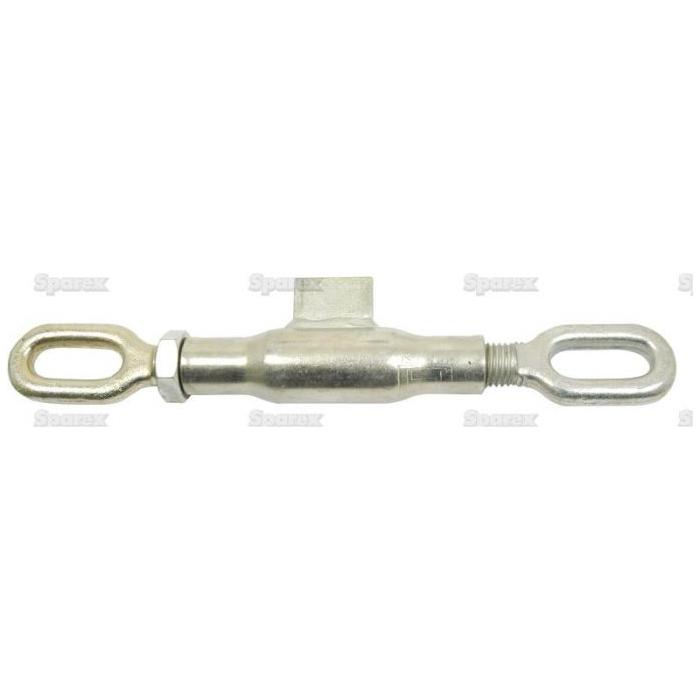 A Stabiliser Turnbuckle M22x2.5 Metric (Sparex Part No.S.13269) from Sparex, featuring an adjustable threaded body in the center and an eye bolt on each end.