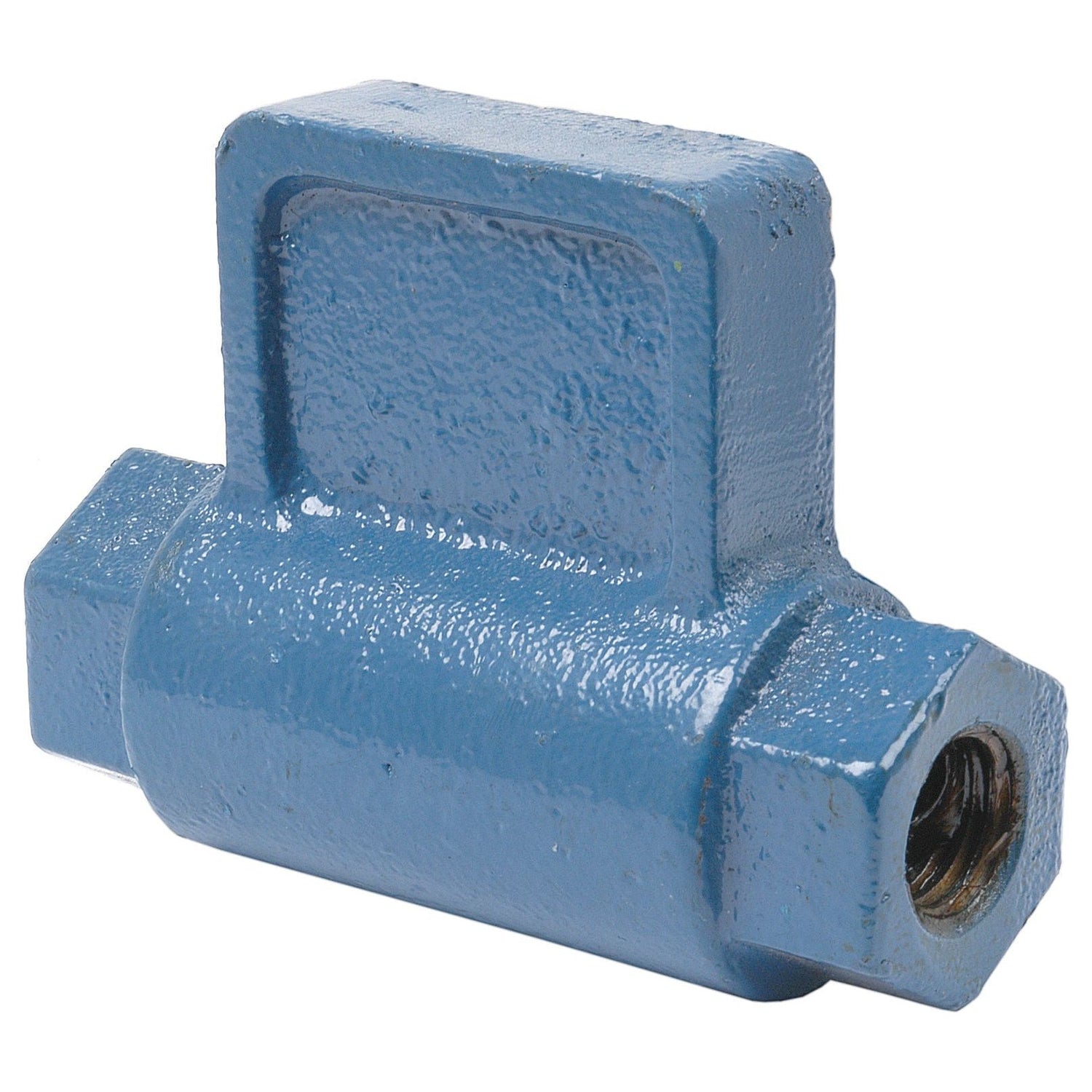 The Sparex Stabiliser Turnbuckle 110mm - 3/4'' UNC (Sparex Part No. S.4252) features a blue metal build with threaded openings on both ends, making it compatible with Ford New Holland equipment. It uses a UNC thread type, ensuring its suitability for various applications and reliability as a Sparex product.