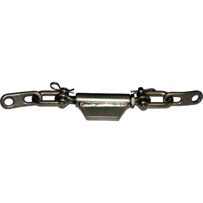 A metal stabiliser chain from Sparex with metric thread size M24x3 and holes of Ø23mm, designed for tensioning and adjusting tension in cables or ropes; minimum length 510mm.