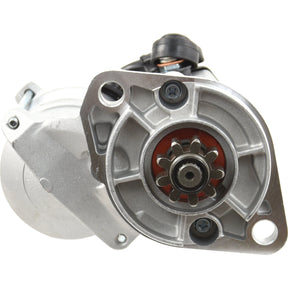 Close-up of the Sparex Starter Motor - 12V, 1.4Kw, Gear Reducted (Sparex Part No.S.70501), showcasing the gear mechanism and bolts. The outer casing is metallic, and the component has a cylindrical shape.