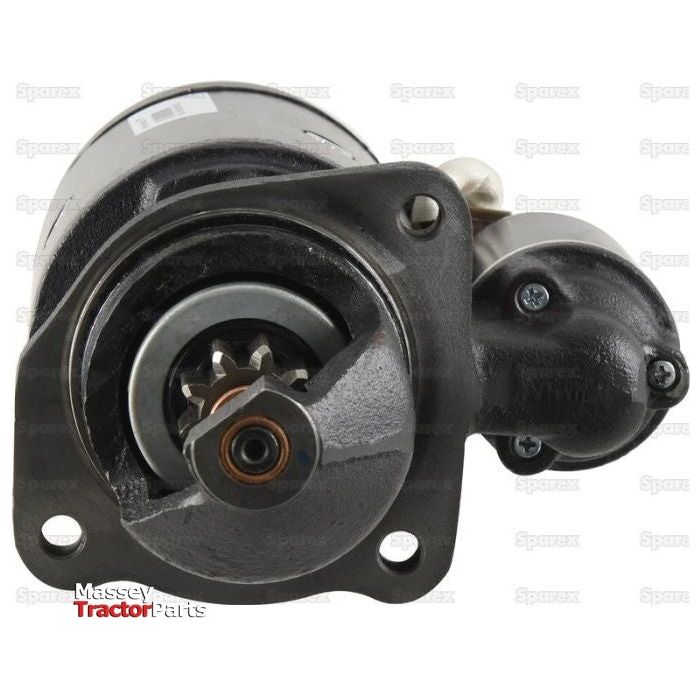 Close-up image of a 12V, 3.1Kw metallic starter motor from Sparex (Part No.S.150749), featuring a visible gear and mounting bracket on one end. The text "Massey Tractor Parts" is visible on the bottom left corner of the image, compatible with Case IH equipment.