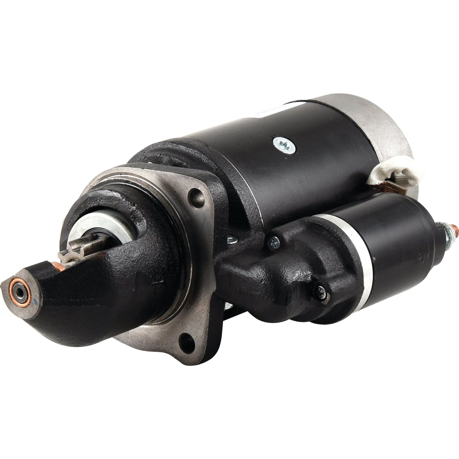 A Sparex 12V, 3.1Kw starter motor with black housing and a silver end cap (Sparex Part No.S.150749), designed for starting a Case IH vehicle's engine.