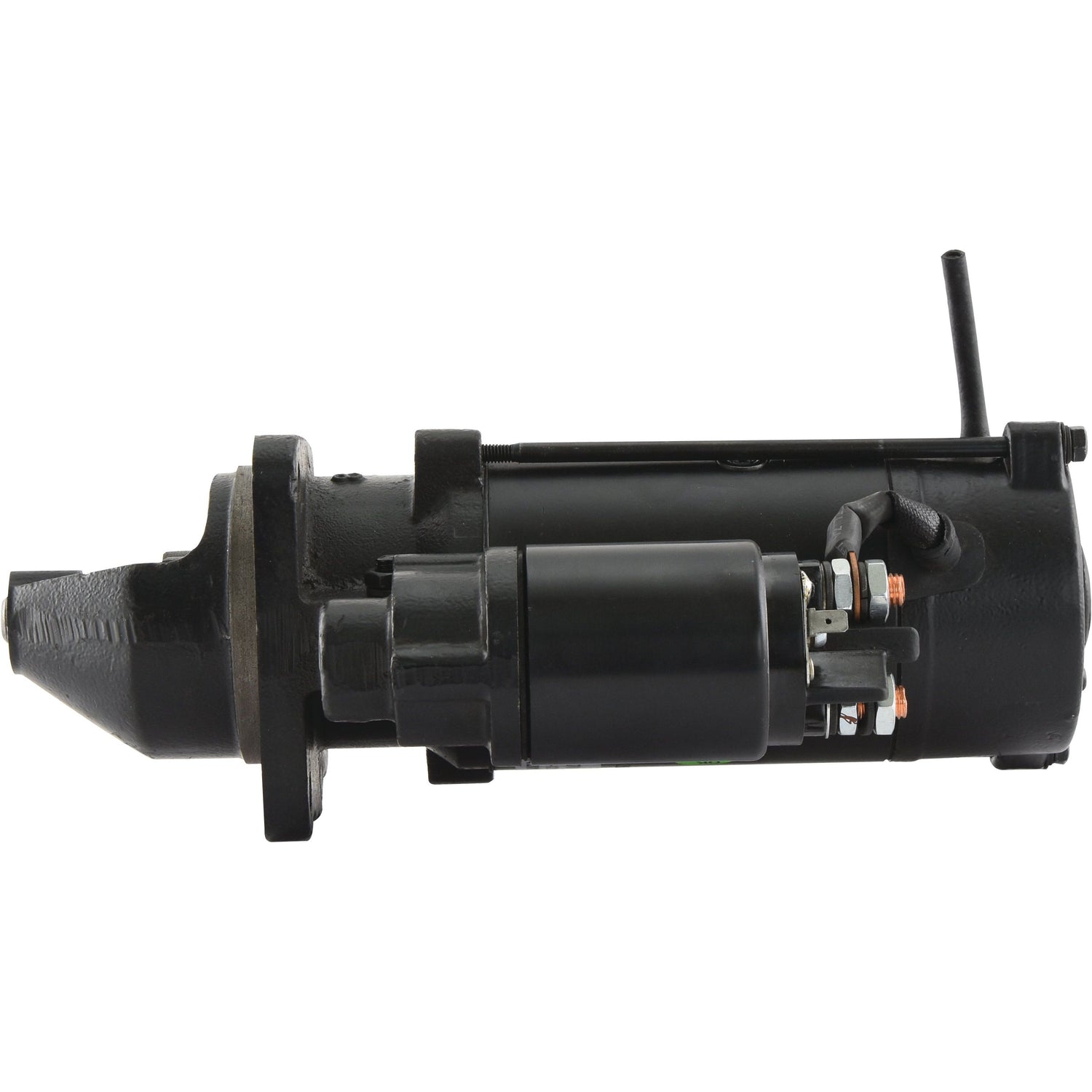 A black Starter Motor - 12V, 4.2Kw (Sparex S.150761) with visible wiring and connectors, shown against a white background.