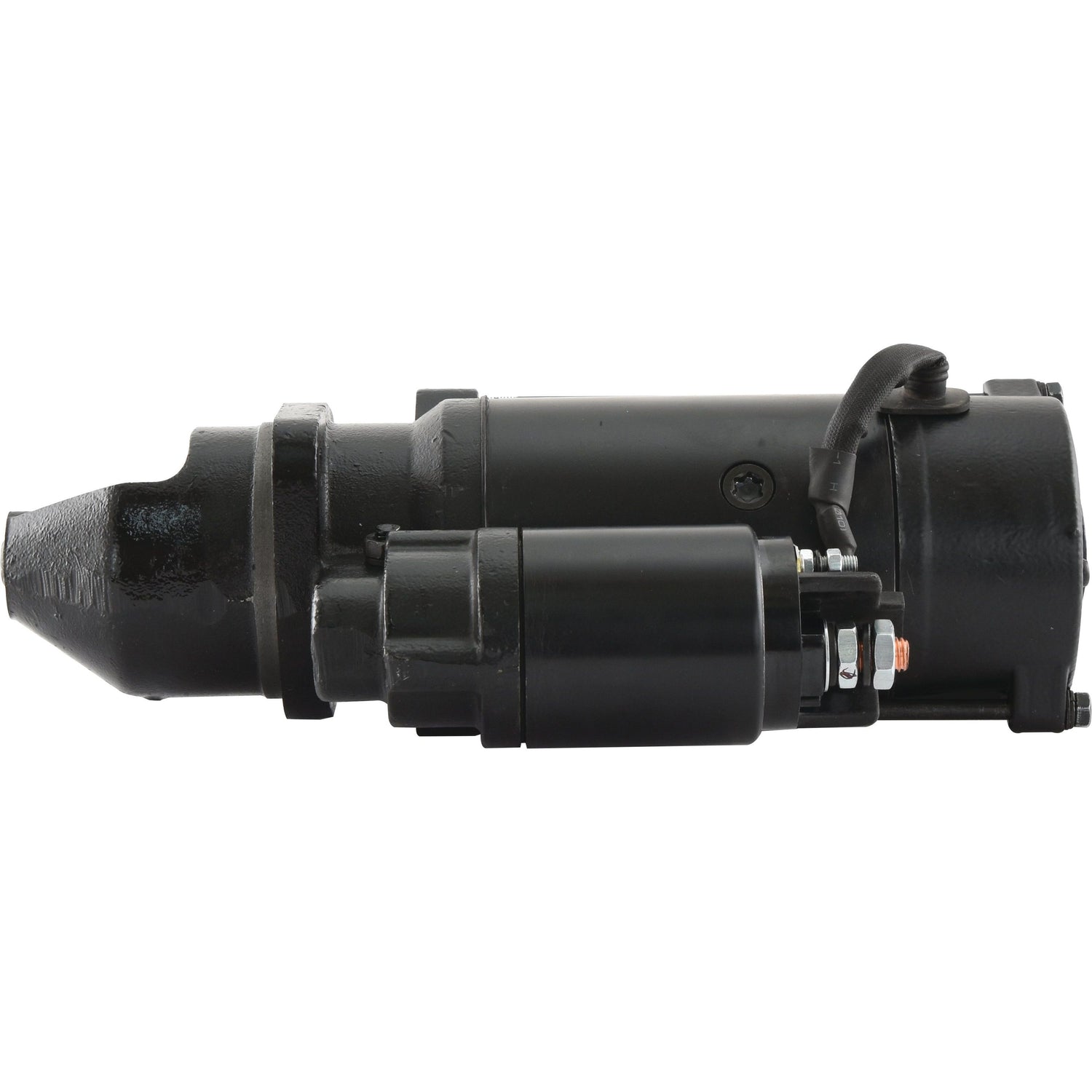 The Starter Motor - 12V, 4.2Kw (Sparex) | Sparex Part No.S.150762 features a cylindrical design and an attached small solenoid, making it perfect for John Deere vehicles.