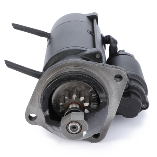 Image of an AGCO Massey Ferguson - Starter Motor - 6306848M91 with a visible pinion gear and mounting flange on a white background.