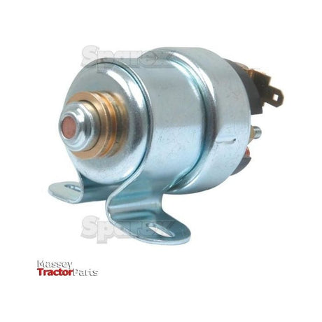 The Starter Solenoid | Sparex Part No. S.43494 is a metallic solenoid switch with mounting brackets, featuring connectors and terminals, suitable for Case IH tractors, on a white background. This 12V unit is provided by Sparex for reliable performance.