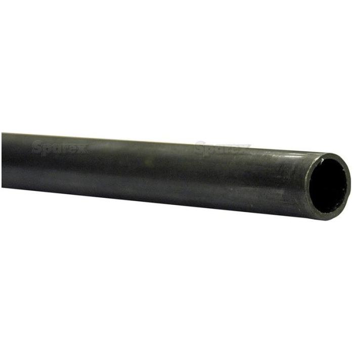 A close-up view of a Sparex Steel Hydraulic Pipe (22L) in black, featuring a 22mm diameter and a hollow interior, shown from an angle. This pipe, 3 meters long and designed to withstand a working pressure of 3620 psi, has a wall thickness of 2mm.