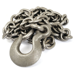 The Sparex Steel Towing Chain, measuring 16mm x 3.5m and equipped with a large hook at the end, is coiled in a pile and boasts a safe working load of 6250kgs (Sparex Part No. S.28347).