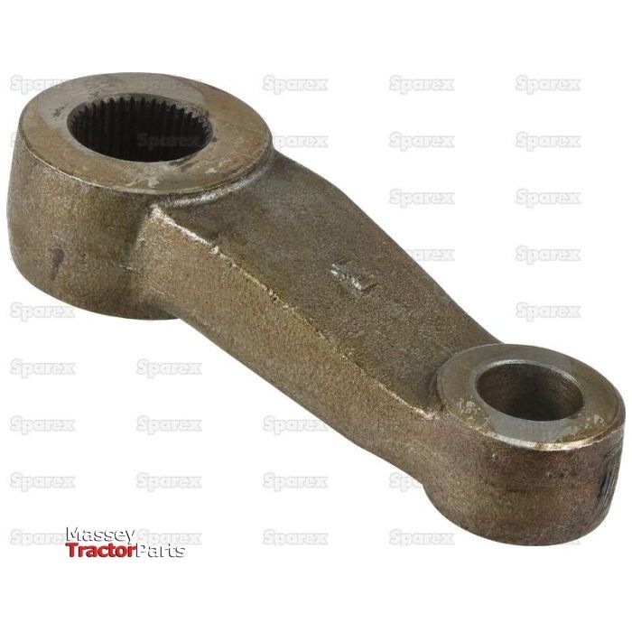 A metal steering arm for the left-hand side with a cylindrical connection at one end and a circular opening at the other, labeled Sparex Part No.S.129451, compatible with Massey Tractor Parts and New Holland.