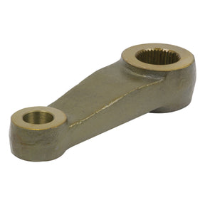 The Sparex Steering Arm (2WD) RH, Part No. S.66754, is a metal component designed with two circular holes at each end, featuring a rough, textured surface and an industrial design, ideal for Ford/New Holland vehicles.