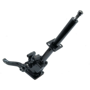 A black mechanical gear linkage assembly, reminiscent of a Sparex Steering Box Assembly (Part No. S.57499), complete with a pivoting arm and mounting brackets.