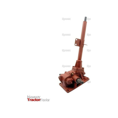 A vertical Steering Box Assembly, identified as Sparex Part No. S.73530, is displayed against a white background. The "Massey Tractor Parts" logo appears in the lower left corner, highlighting its compatibility with Ford New Holland models.