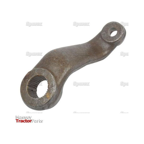 A metal tractor part from Sparex, identified as the "Steering Box Drop Arm" (Sparex Part No.S.73514), features a hole on each end—one circular with internal gear teeth and the other smaller and plain. It has a "Massey Tractor Parts" logo at the bottom left corner, suggesting it could be part of a Massey Ferguson steering box drop arm assembly.