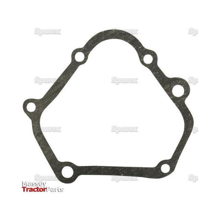 A flat, triangular-shaped gasket specifically designed for a tractor's steering box, featuring multiple holes around its edges. The background displays faint logos of "Sparex" and "Massey Ferguson" in the corners. This is the Steering Box Gasket, Sparex Part No.S.3719 from the brand Sparex.