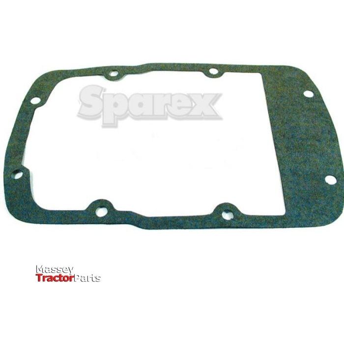 A rectangular gray gasket with several holes around its edges, displayed on a white background with the "Massey Tractor Parts" logo in the corner. The Sparex Steering Box Gasket (Part No. S.41352) is an essential component perfect for maintaining your Massey Ferguson transmission or steering box.