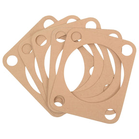 Four Sparex Steering Box Gaskets (Part No. S.41961), each with circular cutouts and corner holes, arranged in a fanned-out pattern, ideal for use in Massey Ferguson machinery.