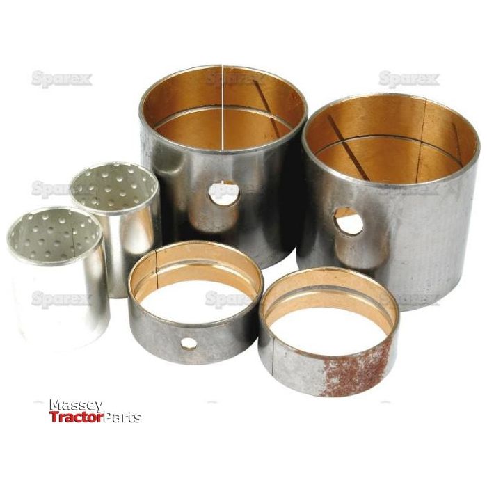 Multiple cylindrical metal bushings of varying sizes and materials are arranged on a white background, designed for machine parts, with the "Sparex" logo proudly displayed. One notable product is the Spindle Bush (Sparex Part No.S.59525), compatible with McCormick CX models.